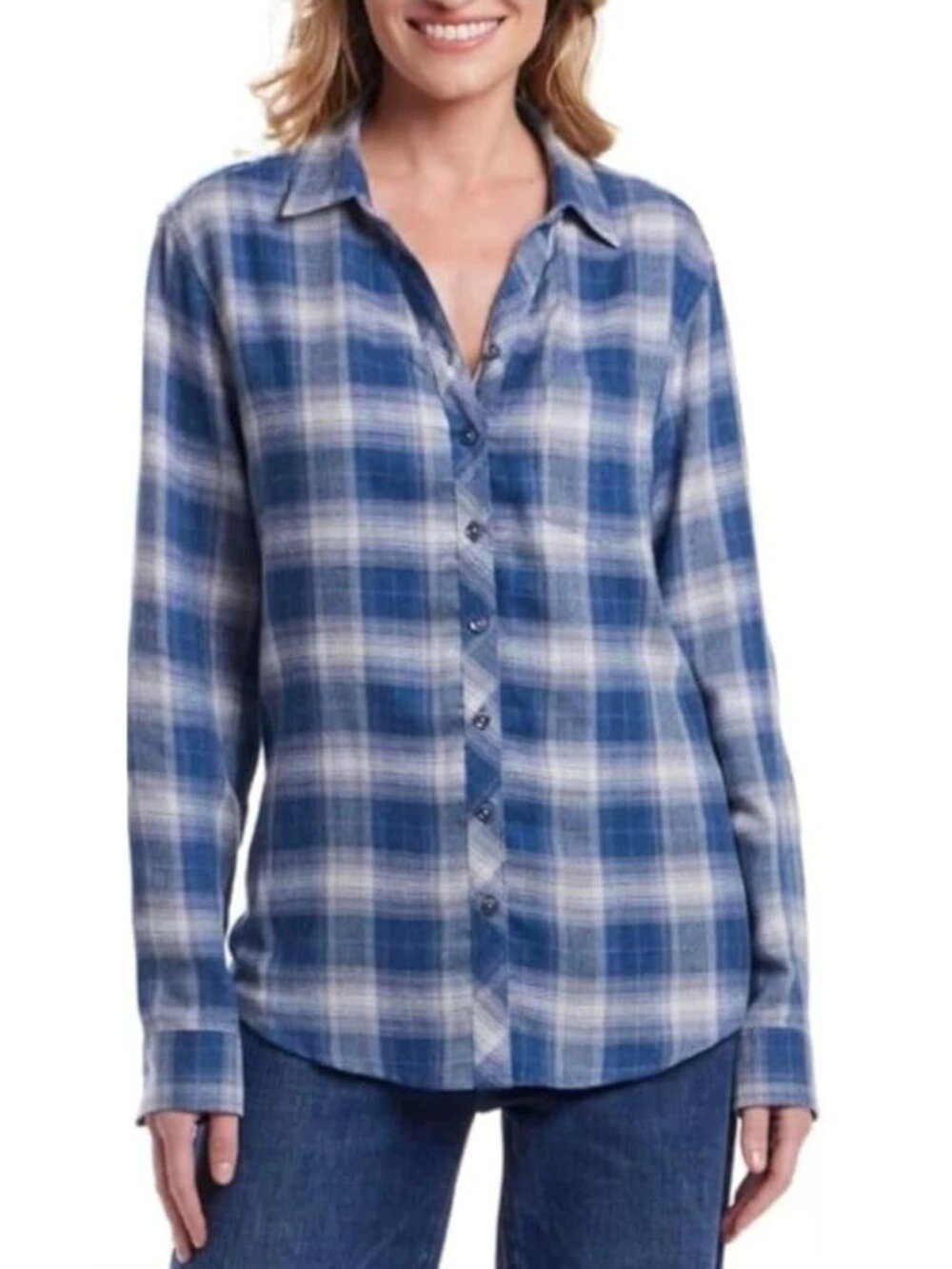NWT Weatherproof Vintage Women's XL Blue Plaid Long Sleeve Flannel Shirt